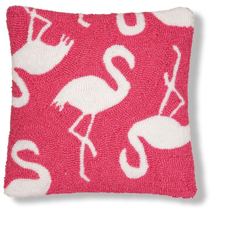 Pink and White Flamingo Hooked Throw Pillow 15" x 15"