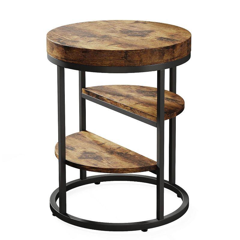 Hommoo Round End Table, Small Side Table with 3-Tier Shelves