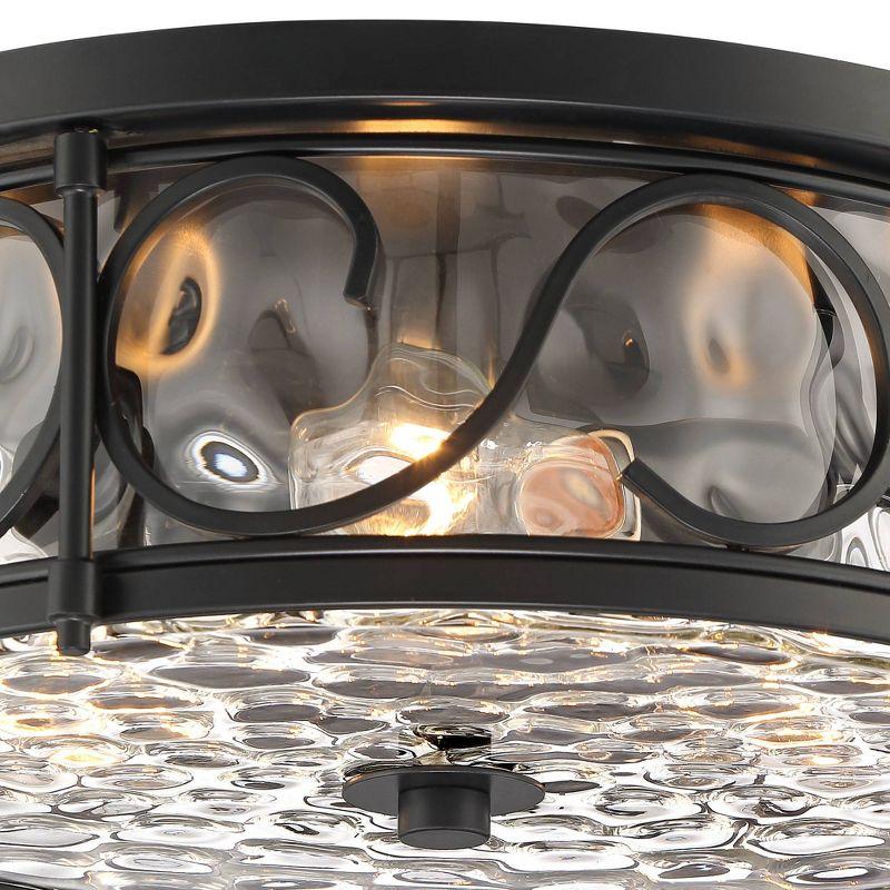 John Timberland Paseo Rustic Industrial Flush Mount Outdoor Ceiling Light Matte Black 6 1/4" Clear Hammered Glass Damp Rated for Post Exterior Barn