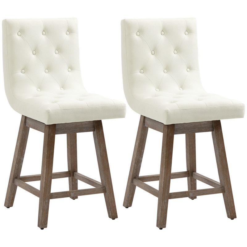 HOMCOM Bar Stools Set of 2, Swivel Bar Chairs, 25.5" High Fabric Tufted Breakfast Barstools for Kitchen Counter