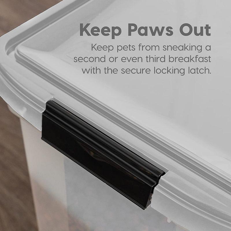 IRIS USA 25 Lbs / 32.5 Qt WeatherPro Airtight Pet Food Storage Container with Removable Casters, Clear/Gray
