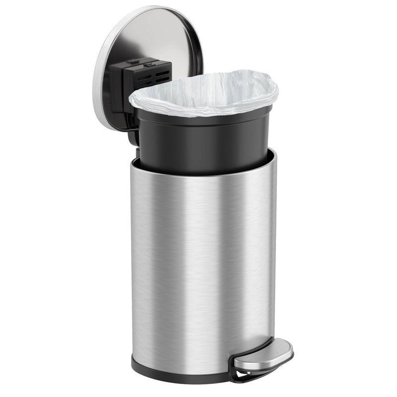 iTouchless Step Pedal Bathroom Trash Can with AbsorbX Odor Filter and Removable Inner Bucket 2 Gallon Semi-Round Stainless Steel