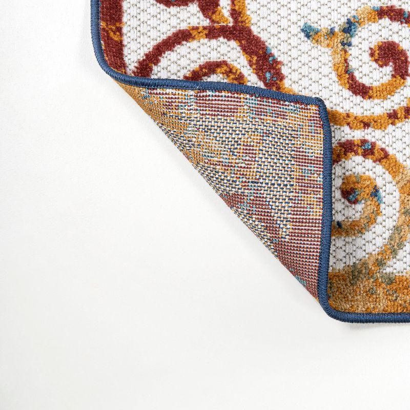 3'x5' Atrani Scroll Trellis Indoor/Outdoor Area Rug, Cream/Blue/Red - JONATHAN Y