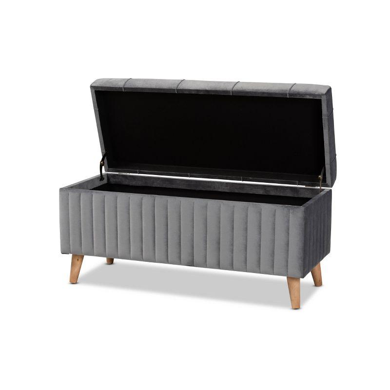 Hanley Velvet Fabric Upholstered and Wood Storage Ottoman - Baxton Studio