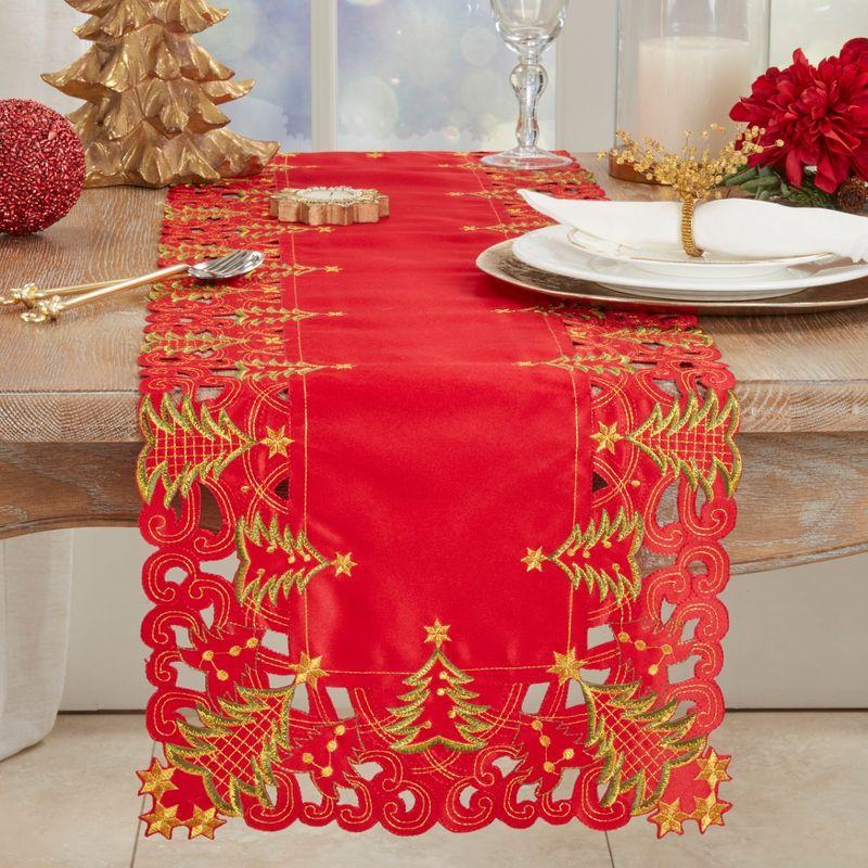 Red Polyester Christmas Tree Holiday Table Runner