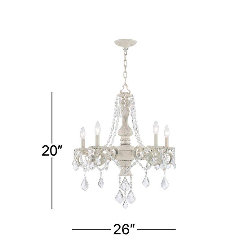 Kathy Ireland Chateau de Conde Antique Rubbed White Pendant Chandelier 26" Wide French Crystal 5-Light Fixture for Dining Room House Kitchen Island