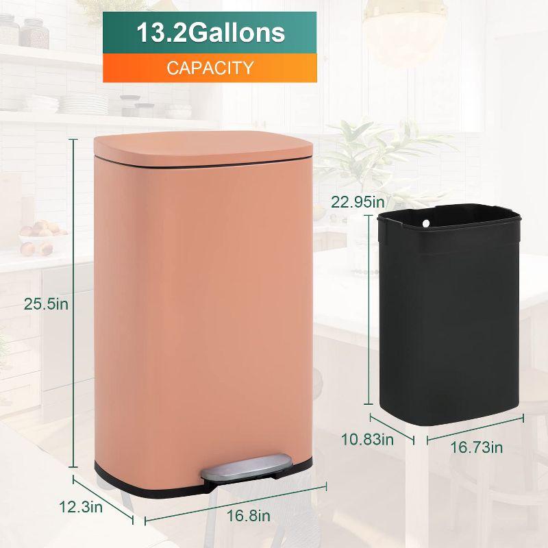 FDW 13.2 Gallon(50L) Trash Can, Fingerprint Proof Stainless Steel Kitchen Garbage Can with Removable Inner Bucket and Hinged Lids,Pink