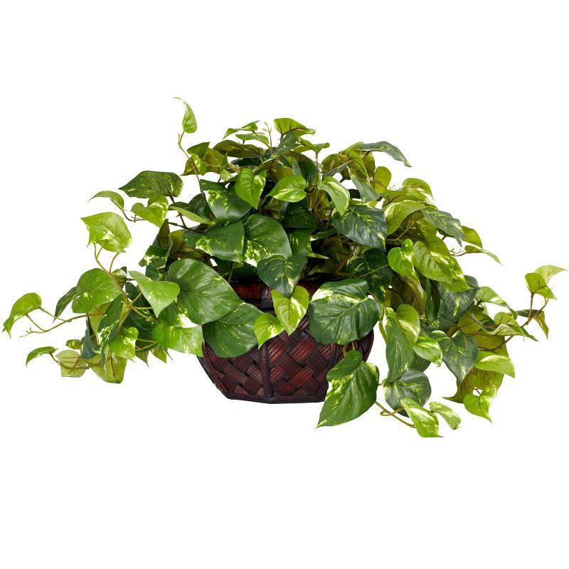 Primrue Artificial Plant Fake Plant Pothos with Decorative Vase Silk Plant,Green
