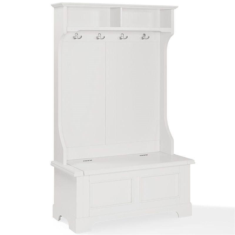 White Hardwood Hall Tree with Storage Bench and Hooks