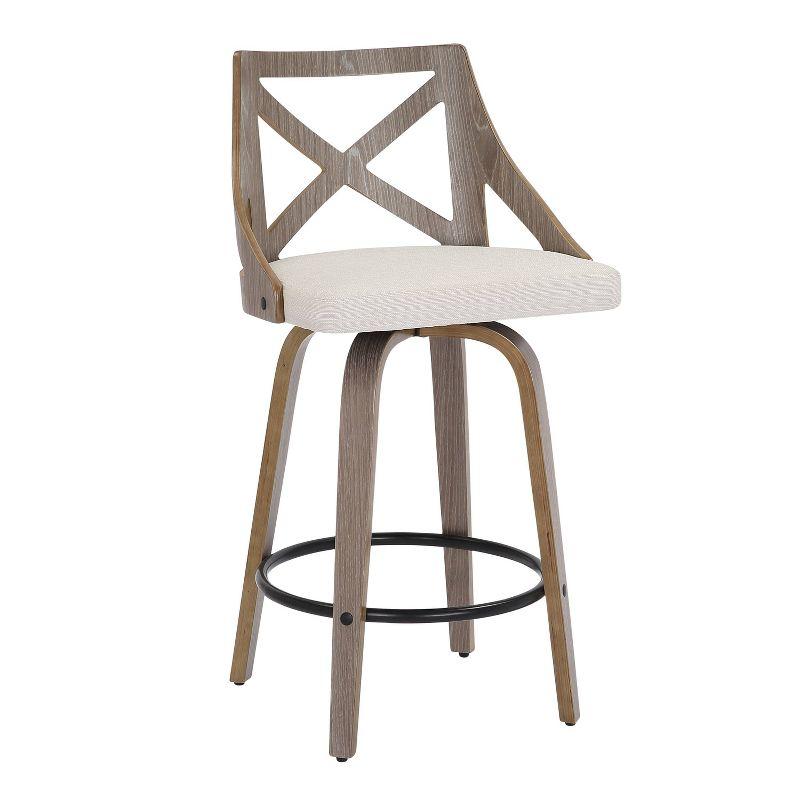 Set of 2 Charlotte Counter Height Barstools Light Gray/Gray - LumiSource: Upholstered Swivel Stools, Wood Legs