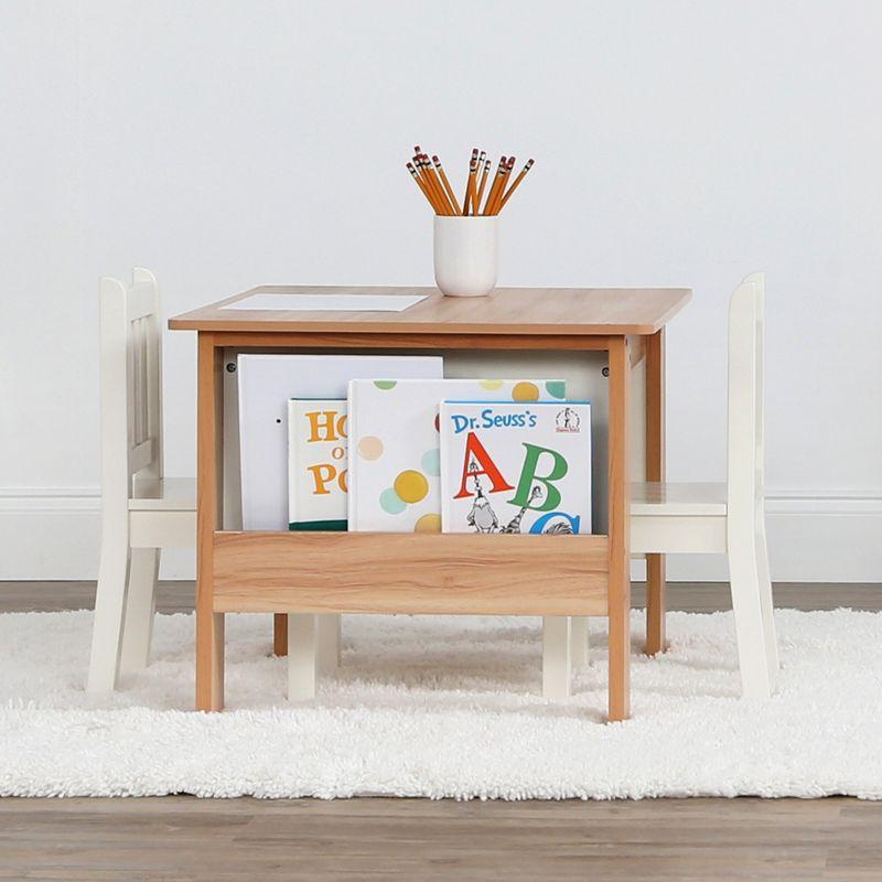 3pc Journey Collection Kids' Table and Book Rack with Chairs Natural/White - Humble Crew