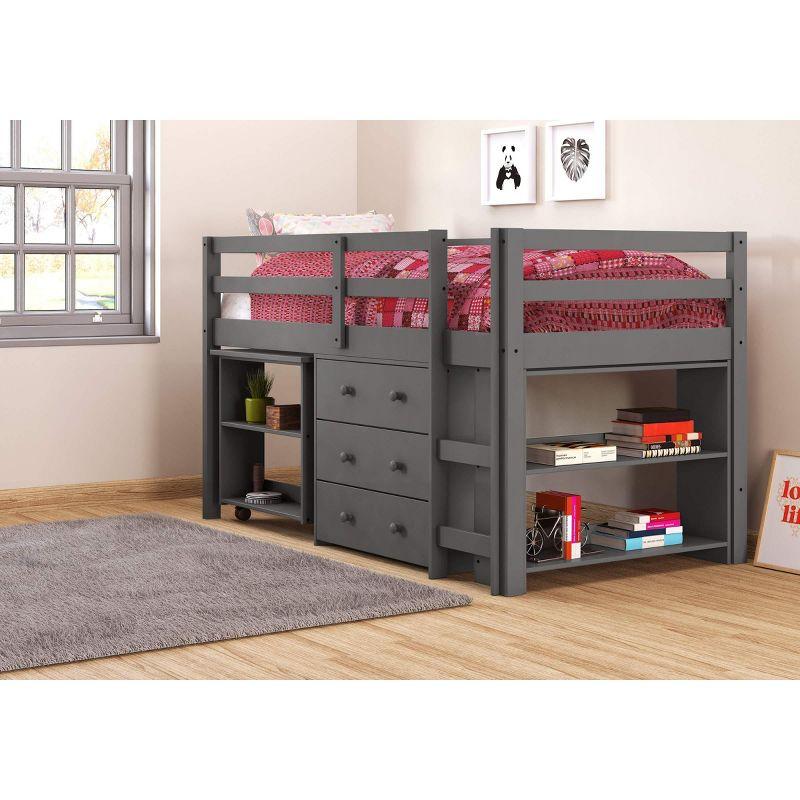 Donco Kids Study & Sleep Twin Dark Grey Low Loft Bed