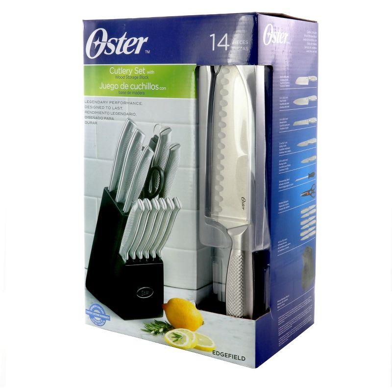 Oster Edgefield 14 Piece Stainless Steel Cutlery Knife Set with Black Knife Block