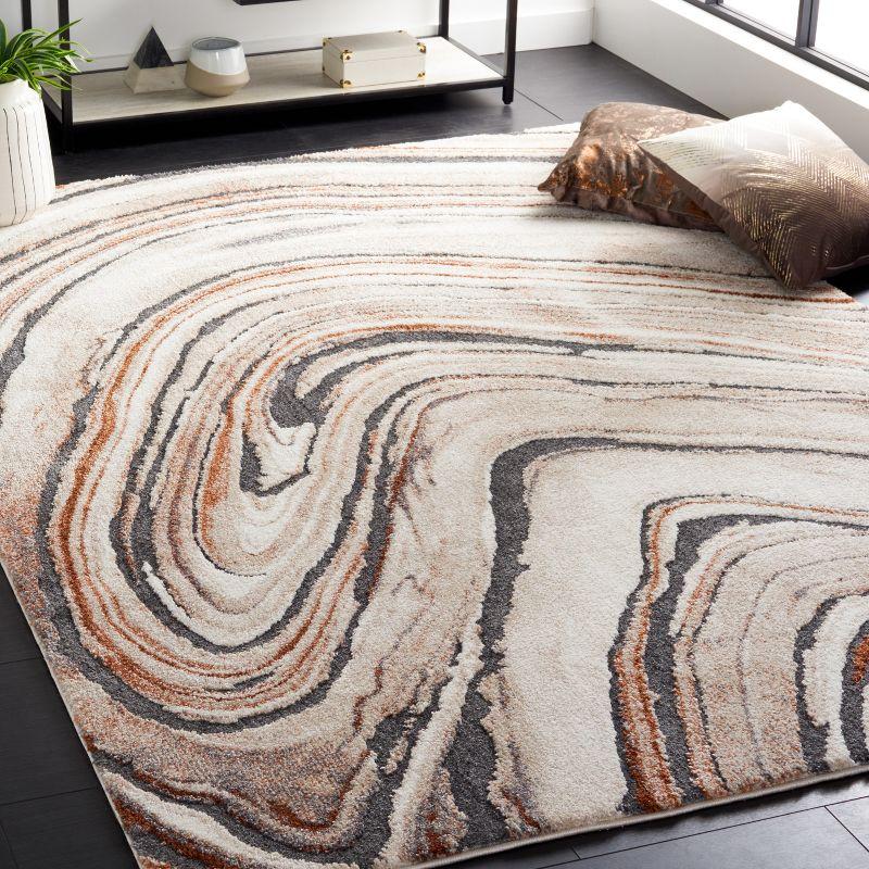 Cyrus Beige and Rust Abstract Shag Area Rug 6'7" Square