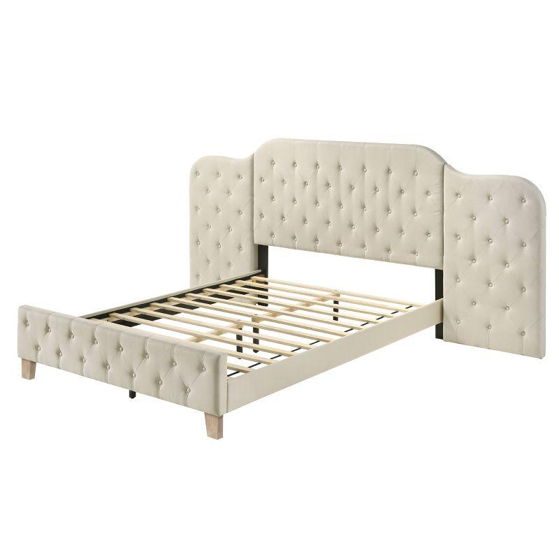 117.99" Queen Bed Ranallo Bed Beige Linen Natural Finish - Acme Furniture: Chrome Frame, Wingback Design