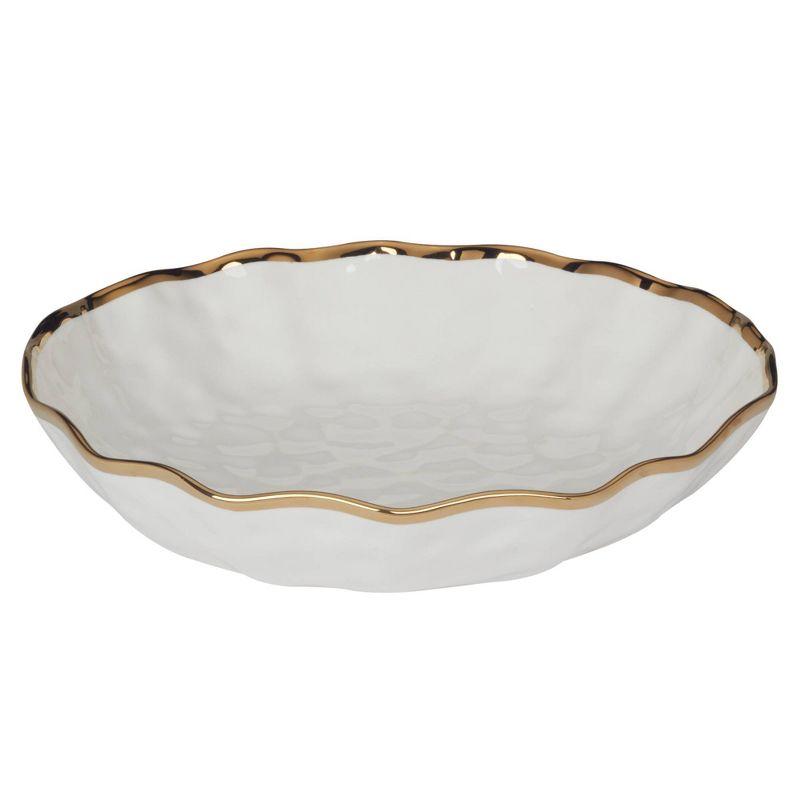 Gold Rimmed White Ceramic Serving Bowl, 13-inch