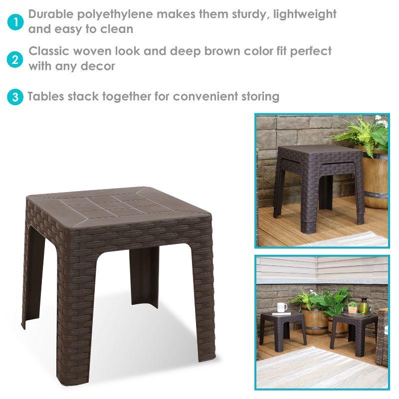 Sunnydaze Square Polypropylene Outdoor Side Table - Brown - 2pk