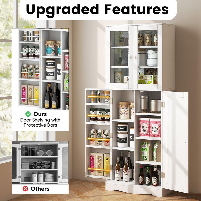 Costway 63.5" Tall Kitchen Pantry Storage Cabinet with Glass Door Storage Shelves Black/White