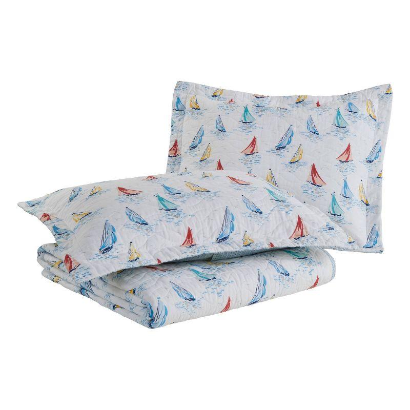 Ahoy Blue Cotton Reversible King Quilt Set