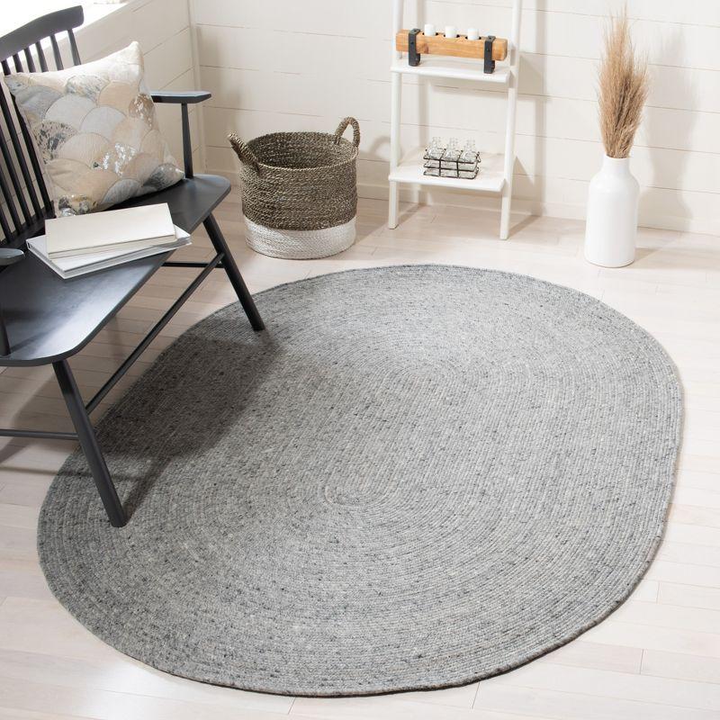 Gray 5' x 7' Oval Handmade Braided Wool Rug