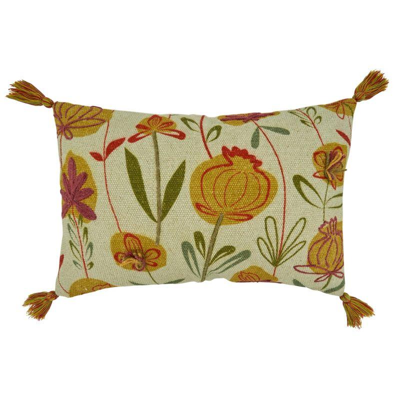 Saro Blossom Collection Floral Cotton Pillow Cover