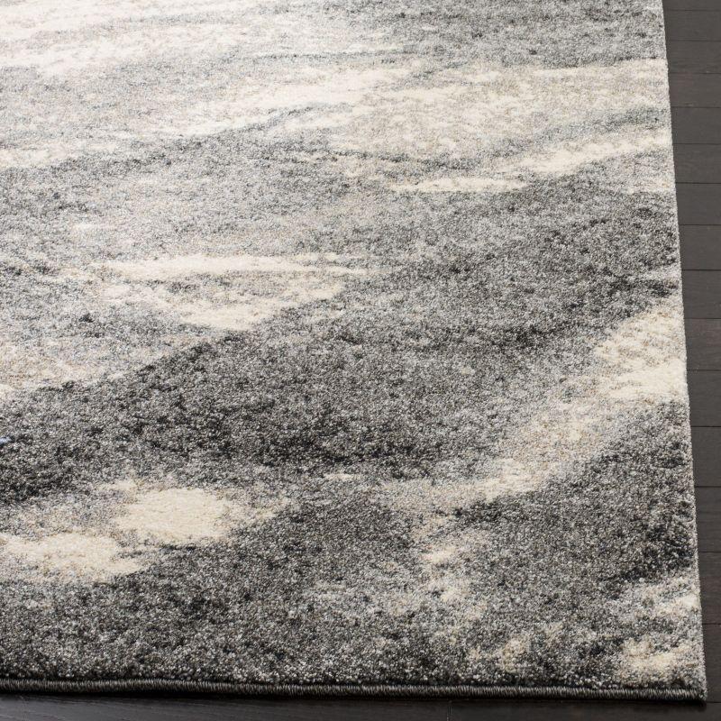 Abstract Grey Ivory Shag 2'3" x 11' Runner Synthetic Rug