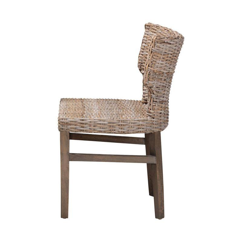 Rattan and Mahogany Wood Side Chair in Gray