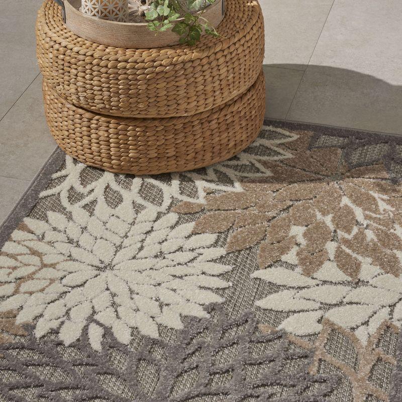 Gray and Brown Floral Synthetic Outdoor Rug, 32" x 48"