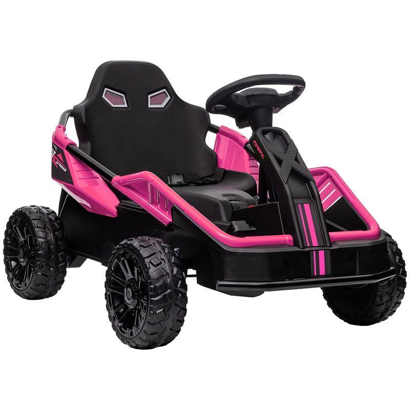 Qaba Pink 24V Electric Go Kart with Remote Control and Spring Suspension