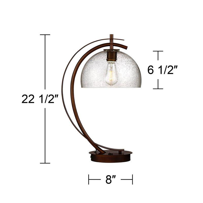 Possini Euro Design Modern Accent Table Lamp with USB Port Filament LED 22.5" High Bronze Metal Glass Dome Shade for Living Room Desk Bedroom