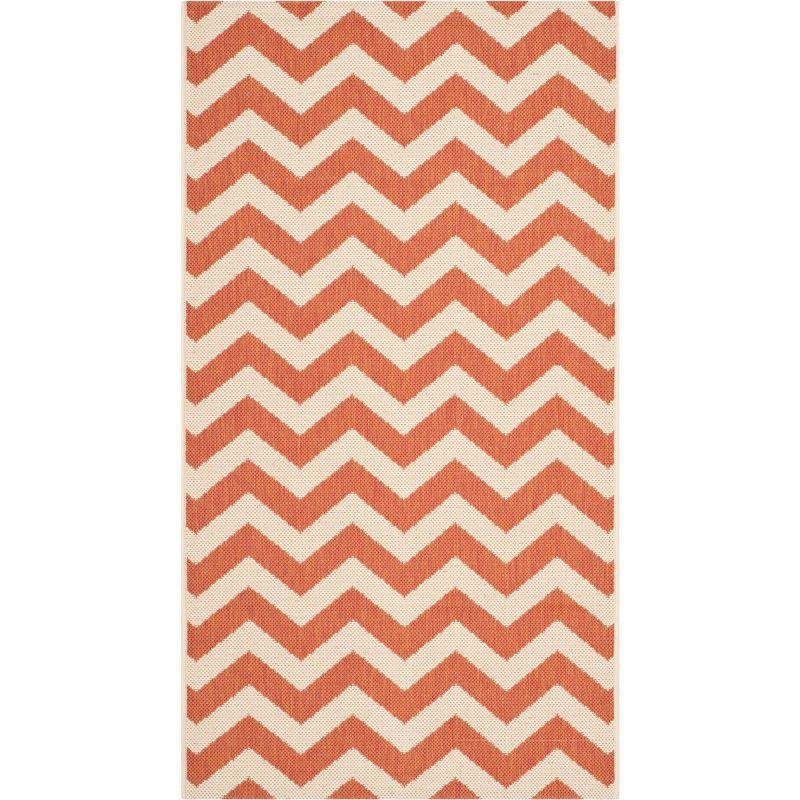 Terracotta and Beige Chevron Indoor/Outdoor Rug