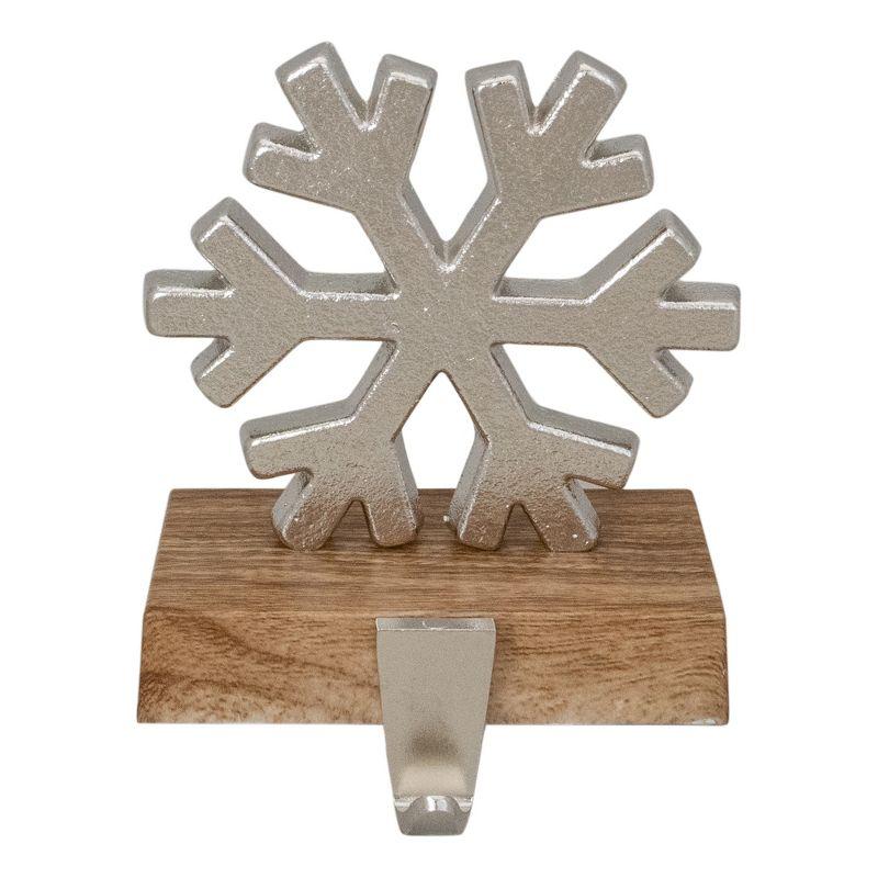 Silver Snowflake on Wood Look Base Christmas Stocking Holder