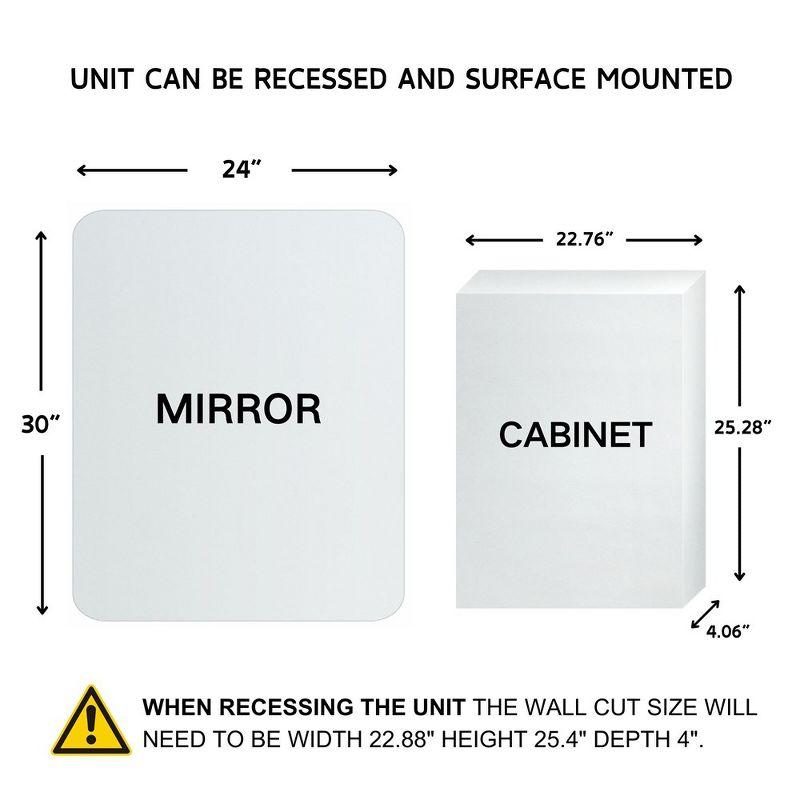 TEHOME 24'' x 30'' White Frameless Metal Medicine Cabinet with Mirror