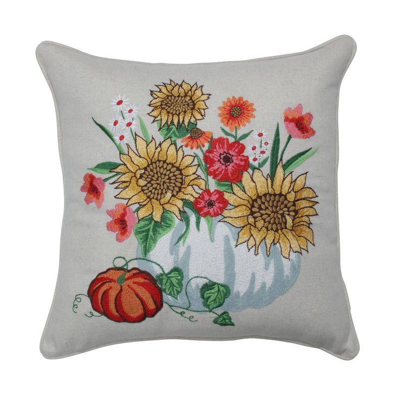 16" Square Embroidered Thanksgiving Floral Throw Pillow