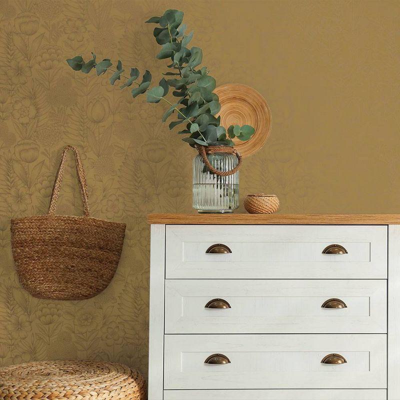 Tempaper & Co. Homestead Floral Removable Peel and Stick Wallpaper, Metallic Marigold, 28 sq. ft.: Vinyl, Self-Adhesive, Washable