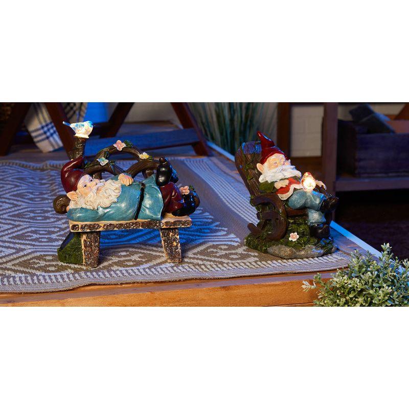 7.75" Polyresin Red Bird Rocking Chair Solar Garden Gnome - Zingz & Thingz: Outdoor Statue Decor, No Battery Required