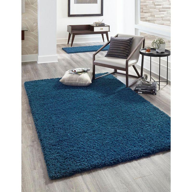 Reversible Sapphire Blue Shag Rug 8' x 10' Easy-Care Synthetic