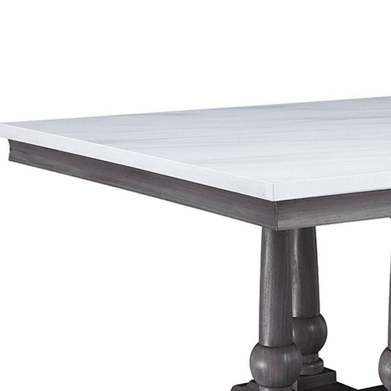 Transitional Gray Oak and White Marble Square Dining Table