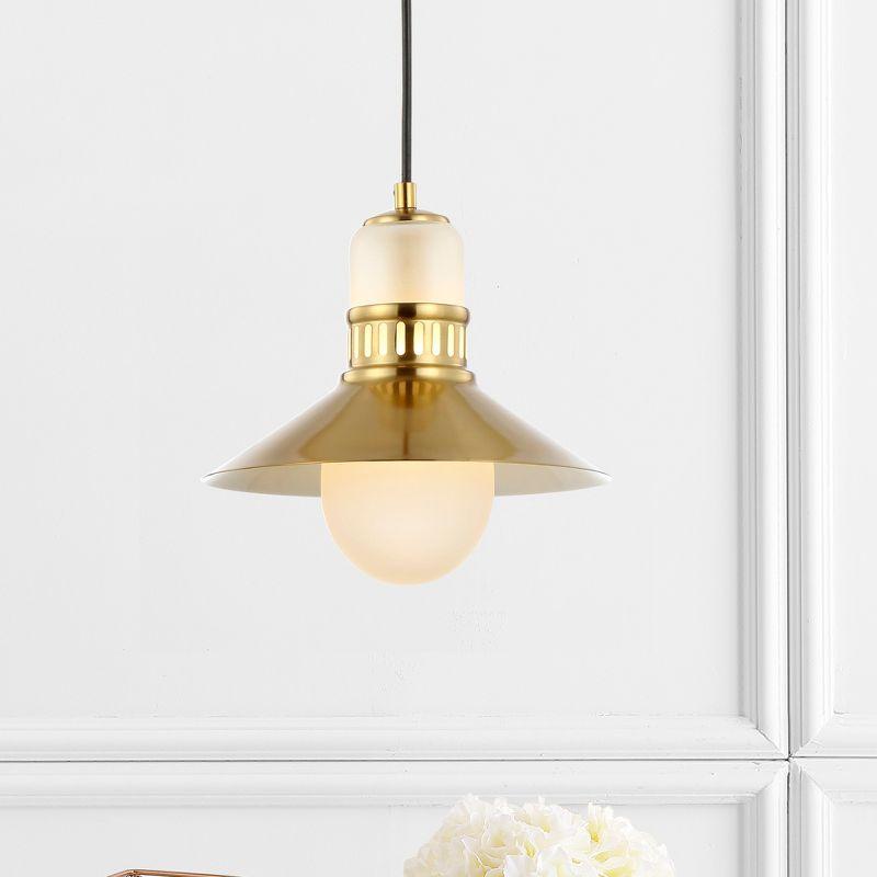 JONATHAN Y Colin 9.75" Adjustable Iron/Glass Retro Hurricane LED Pendant, Brass Gold