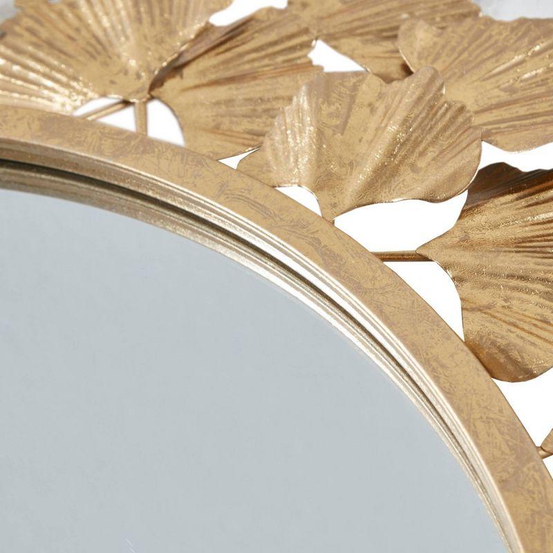 Luxurious Eden Gold Ginkgo Leaf Round Wood Wall Mirror 31"