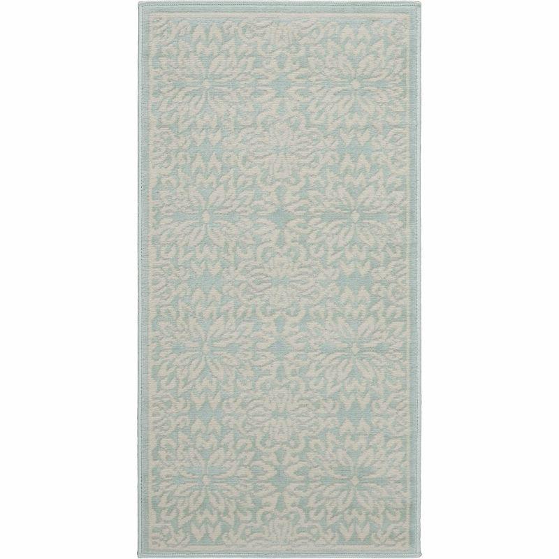 Ivory & Green Floral Synthetic 2' x 4' Easy-Care Rug