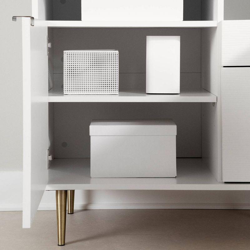 South Shore Koryn Desk Pure White: L-Shaped, Power Bar, Lockable File Drawer, Brass Legs