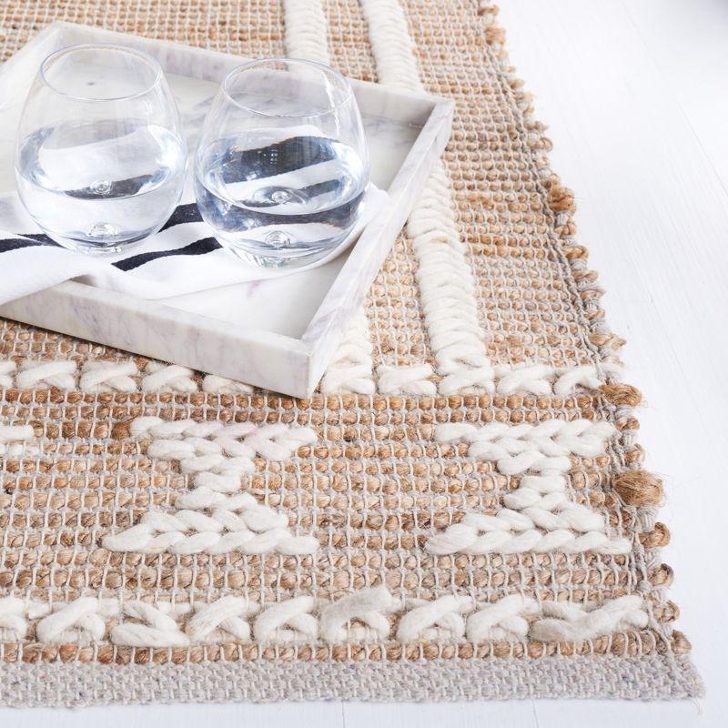 Ivory and Natural Flat Woven Wool Square Rug