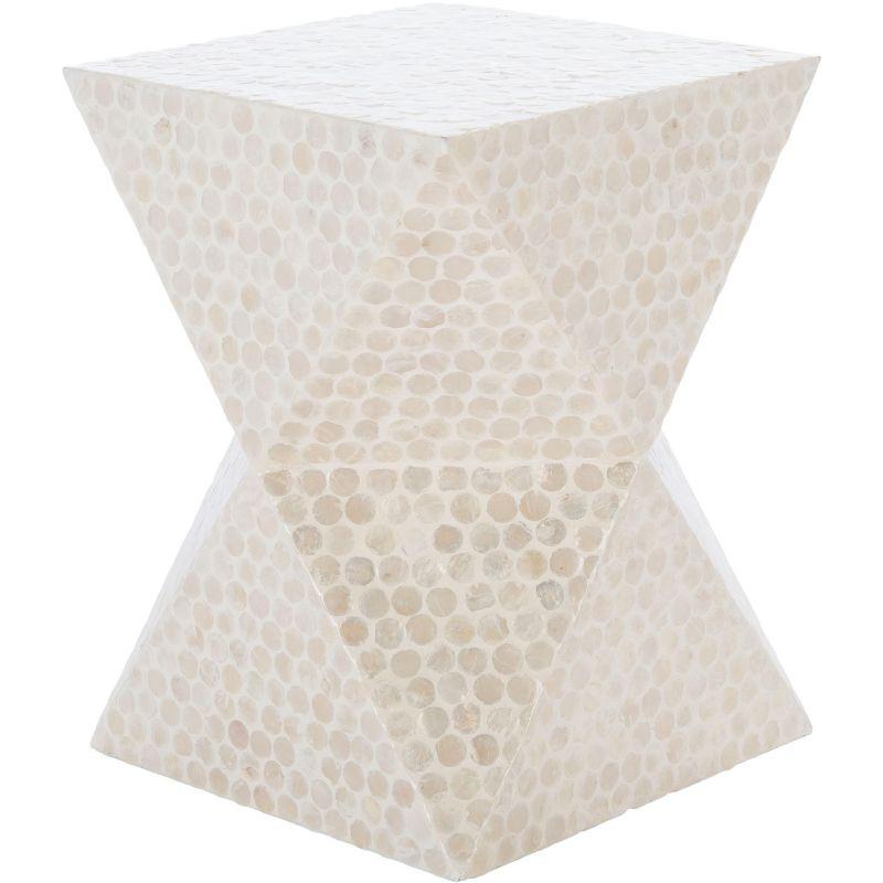 Milan Abstract White 21" Wood Accent Table with Capiz Shell Inlay