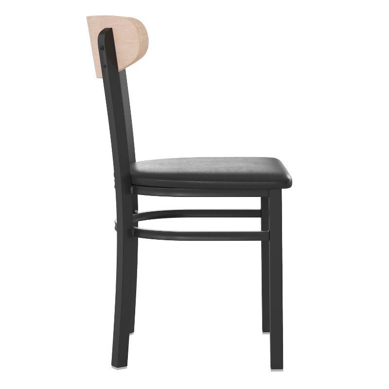 Flash Furniture Commercial Metal Dining Chair with Vinyl Seat and Wood Boomerang Back-Black/Natural