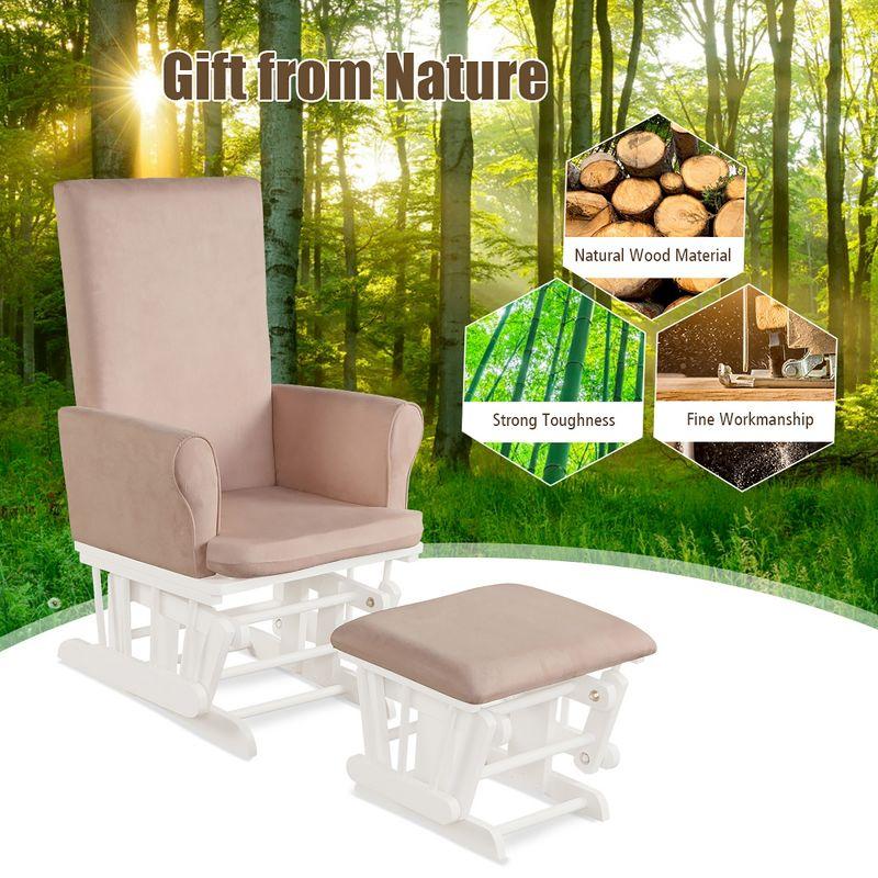 Costway Baby Nursery Relax Rocker Rocking Chair Glider & Ottoman Set w/Cushion Pink