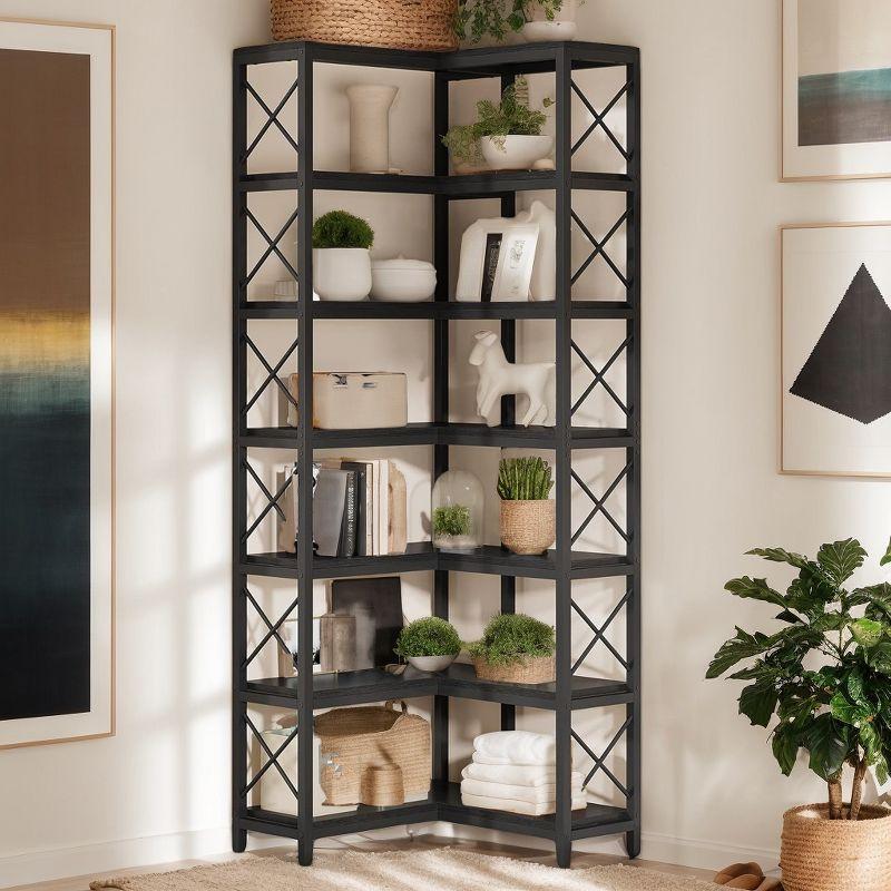 Lantine 7-Tier L-Shaped Bookshelf, Modern Corner Book Display Shelving Unit