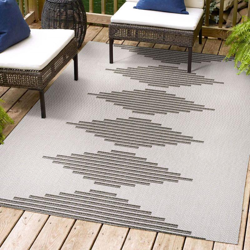 Light Gray and Black Synthetic Stripe Indoor/Outdoor Rug