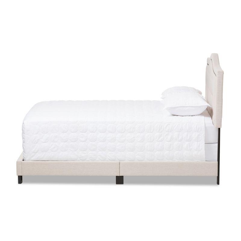 Elegant Beige King-Sized Upholstered Bed with Nailhead Trim