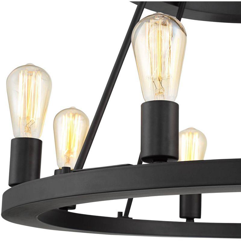 Franklin Iron Works Lacey Black Wagon Wheel Chandelier 29 1/4" Wide Industrial Rustic LED 2-Tier 12-Light Fixture for Dining Room Foyer Kitchen Island